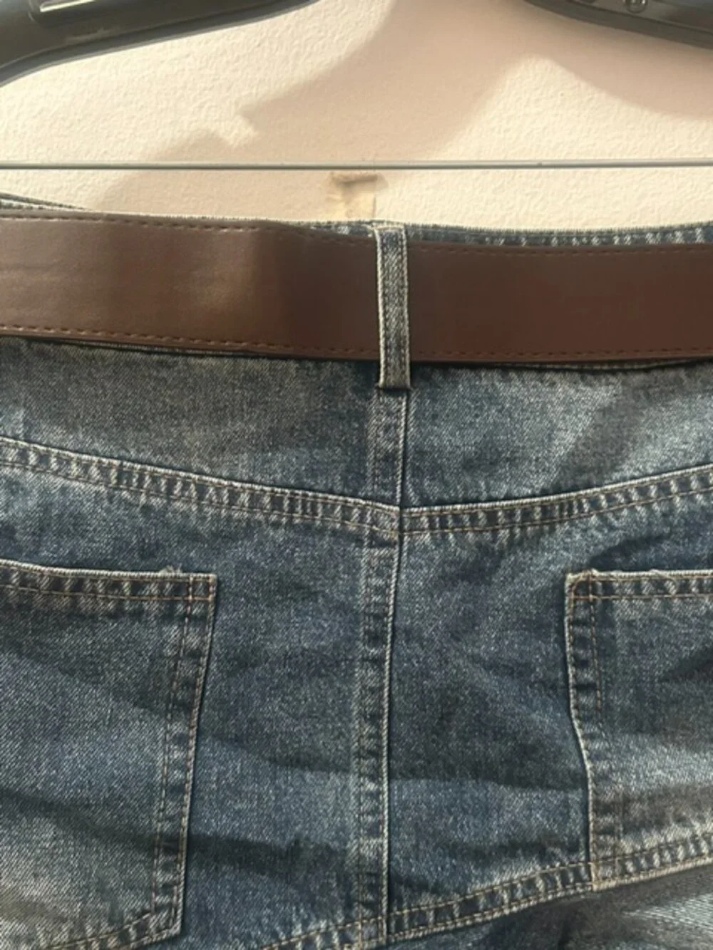 Luxe & Leather by Madonna & Co Lush Brown Tulle-Denim Belted Glitter Skirt NEW